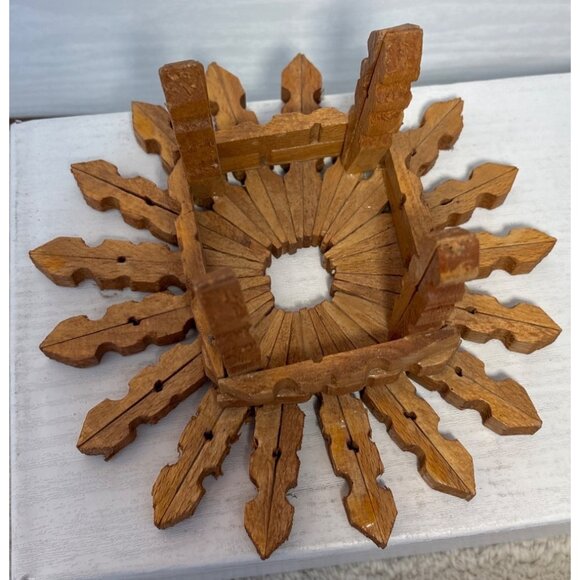 Wooden Clothes Pin Table Doll Furniture Handmade Star Shaped 6.5" Unique - Picture 4 of 7